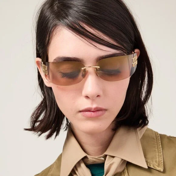 Miu Miu Men Sunglasses Gold Bronze Mirror Gradient Rectangle MUA51S 5AK20P NEW